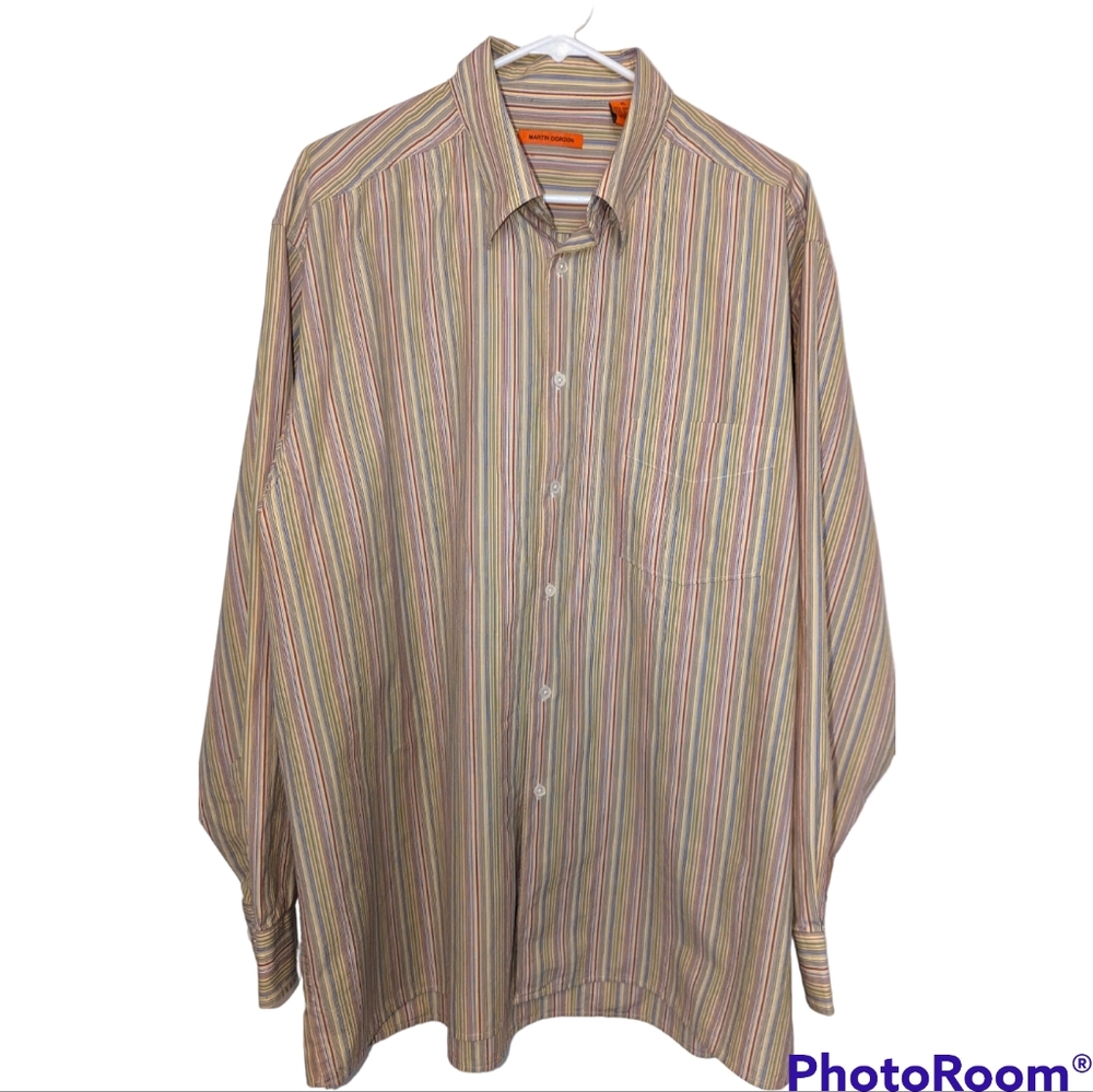 Martin Gordon multi color striped long sleeve button down shirt, size XL